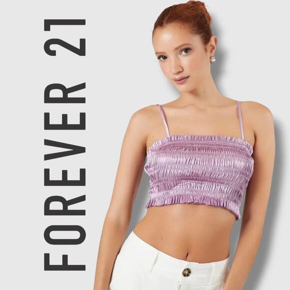 Forever 21 women's Smocked Satin Cropped Cami tank top large - Picture 8 of 8